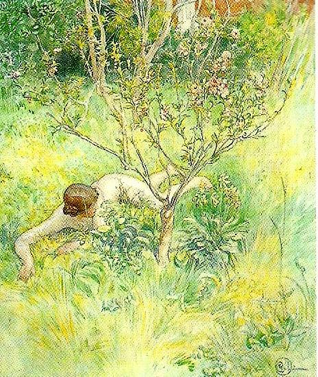 Carl Larsson naken flicka under prunusbusken